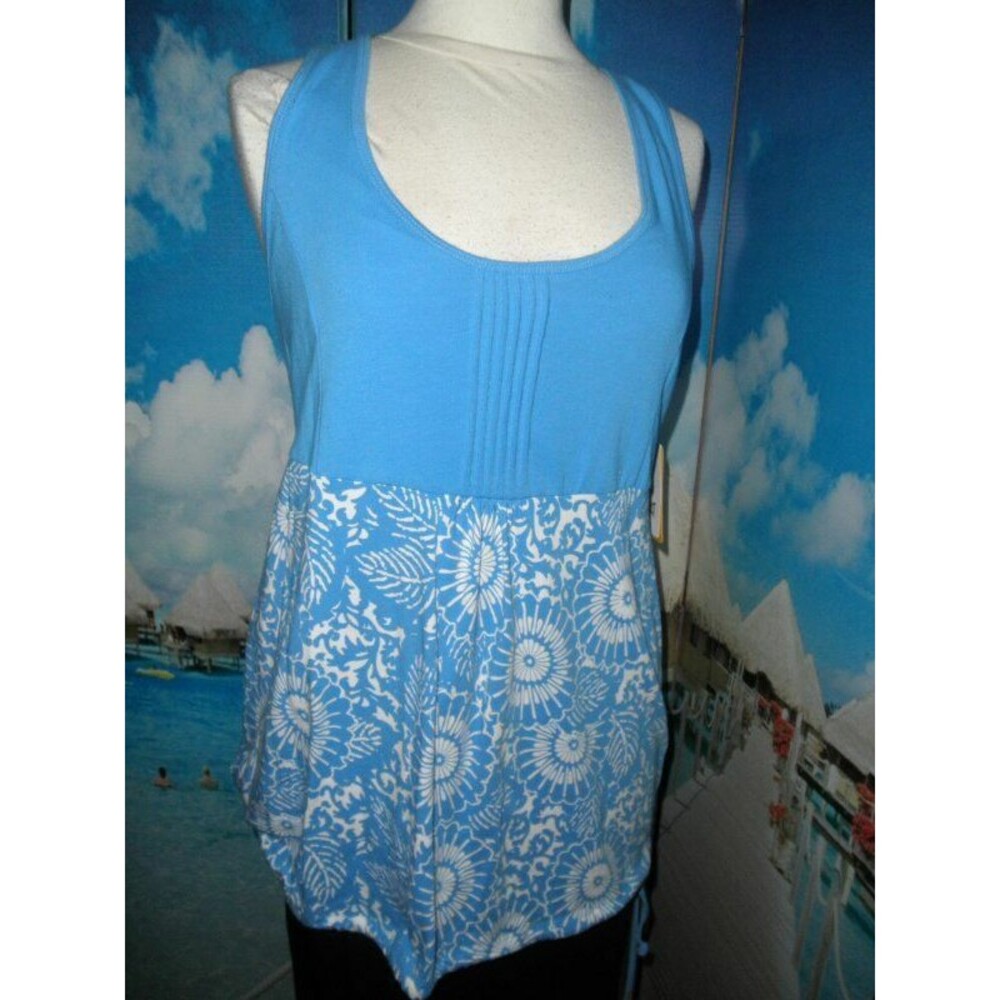 NEW by EVERLAST SPORT ,BLUE FLORAL RAZOR BACK CASUAL SHORT DRESS SIZE LARGE